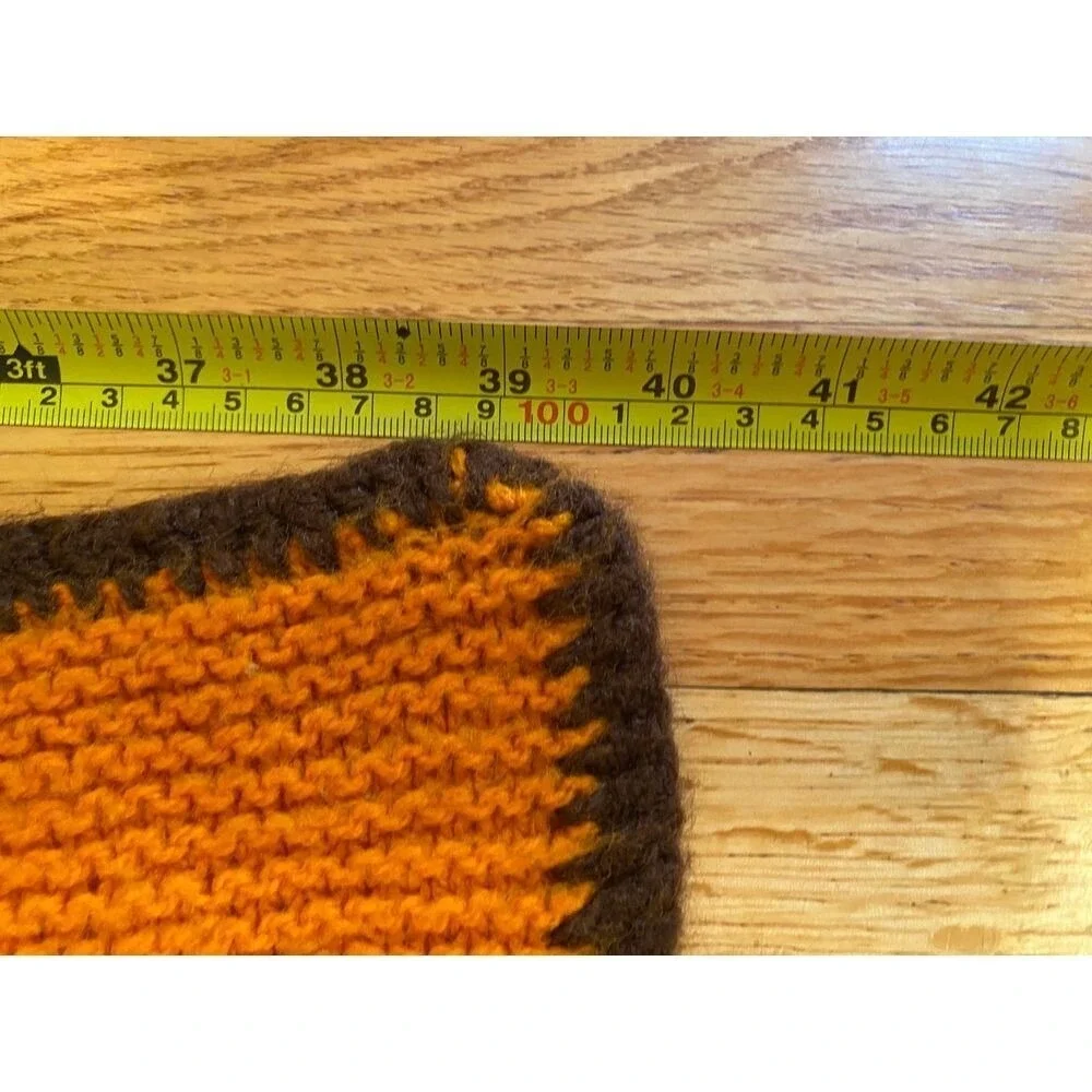 Handmade Knit Orange‎ Brown Throw Blanket with Polka Dot Design Home Decor
